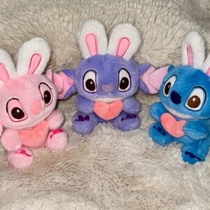 Disney Plush Bunny Stitch BUNDLE - Pink, Purple, and Blue STITCH also keychains